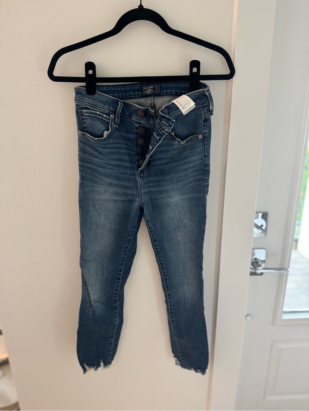 Abercrombie & Fitch Women's Mid-Rise Button-Fly Blue Jeans
